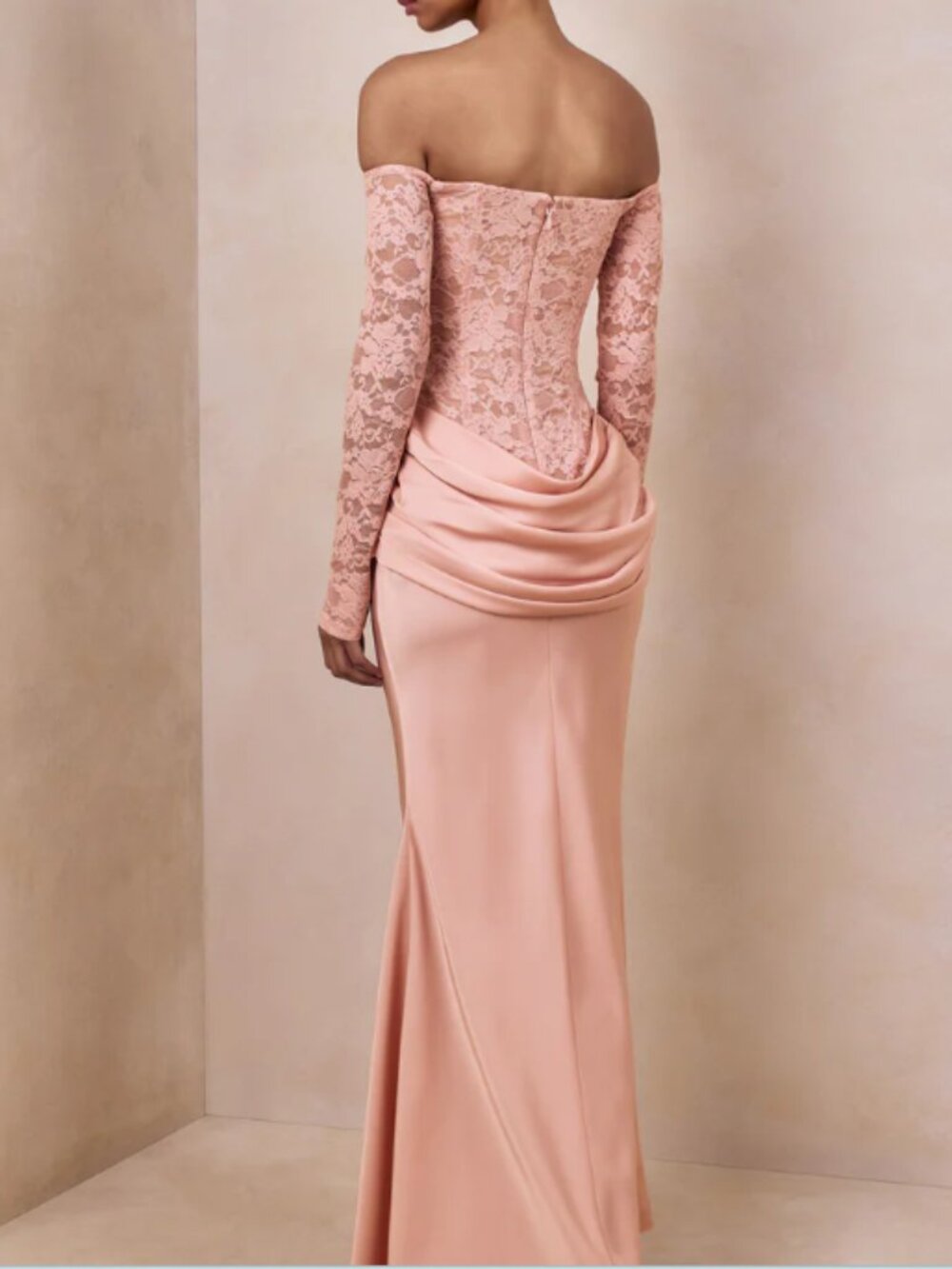 Club London  Rinna - Pink Lace Bardot - Neck Maxi Dress PINK
